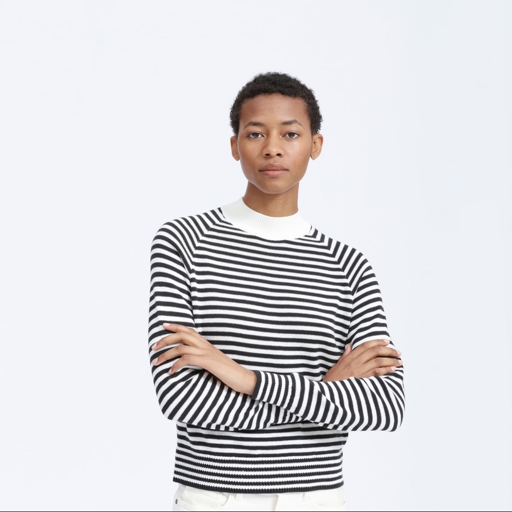 Everlane Cotton Mockneck Crop Stripe Sweater